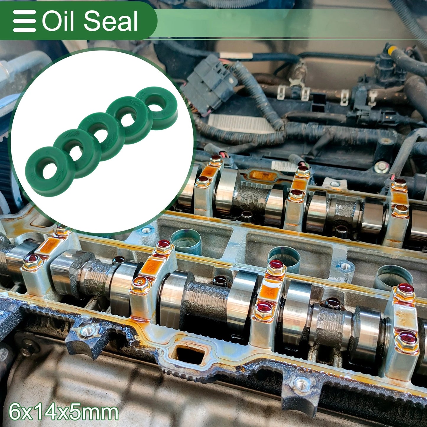 Oil Seal 6x14x5mm Rotary Shaft Seal TPU Green, 5 Pcs