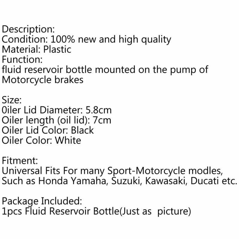 Brake Fluid Bottle for Universal Engine Master Cylinder Oil Reservoir (N/A)