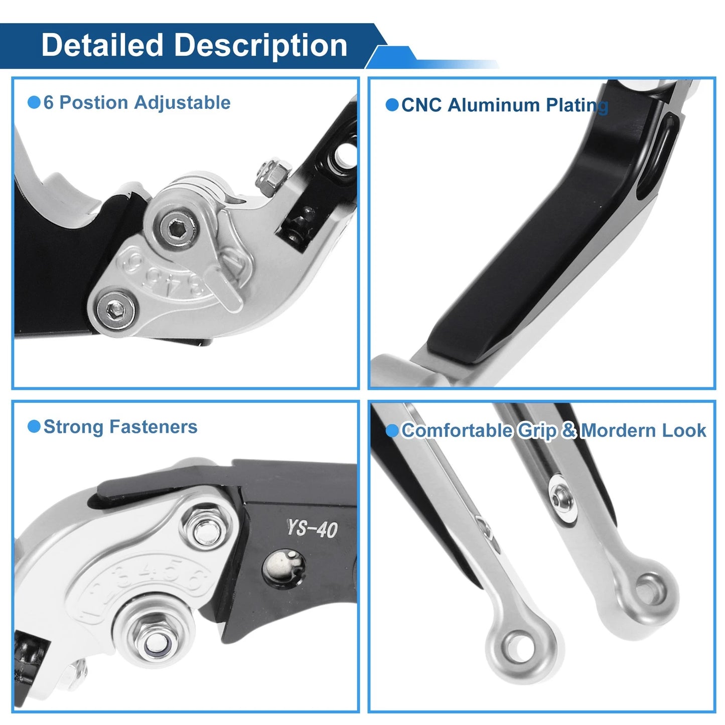 Adjustable Brake Clutch Levers for Honda CBR600RR (2003-2019) Silver Black