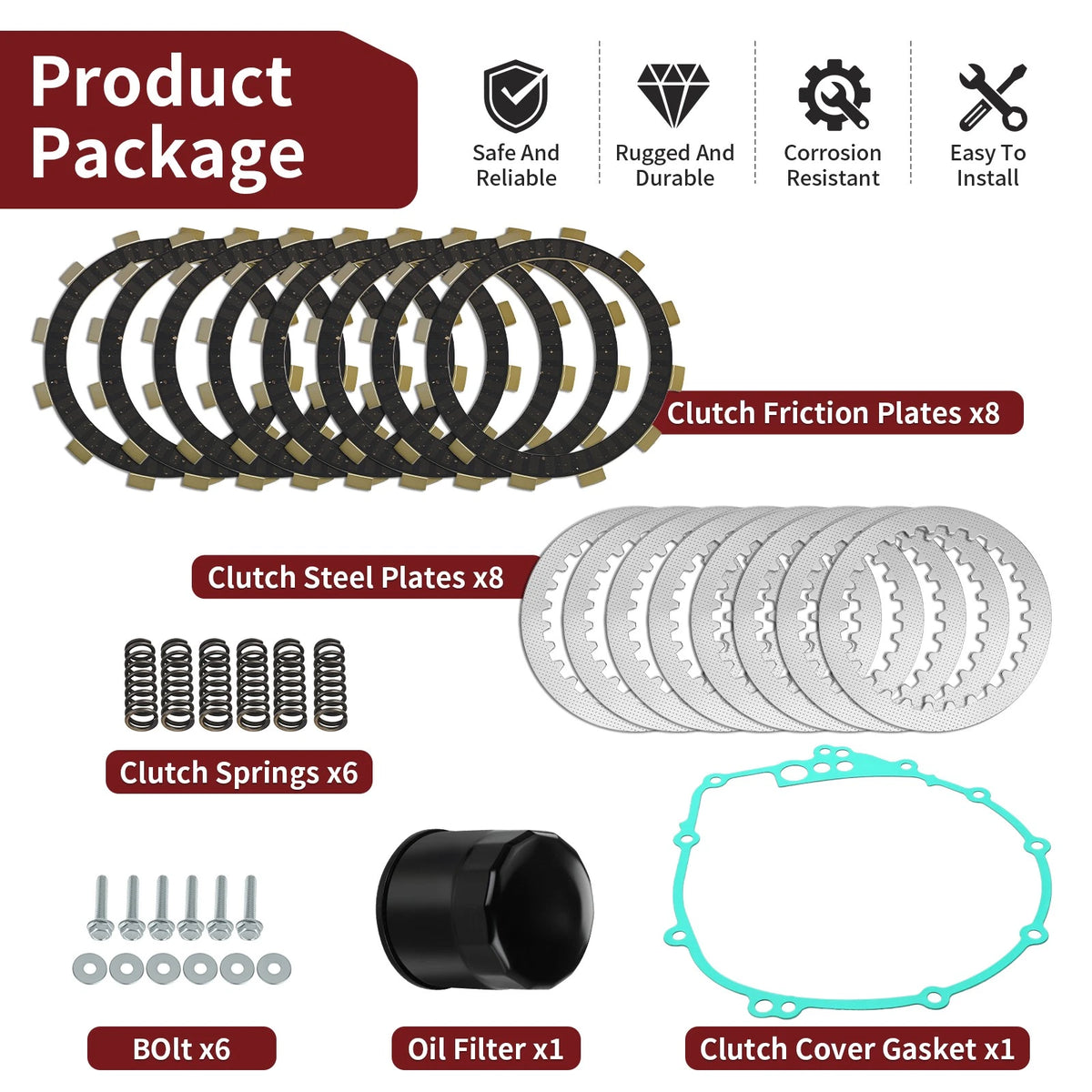 Clutch Friction Steel Plates Kit for Yamaha YZF R6 (2003–2009)