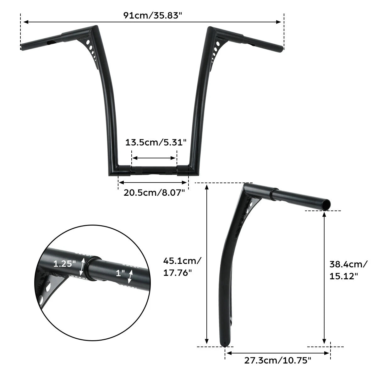 Black 18" Fat 1.25" Handlebar Hanger Bar for Harley Softail FXST