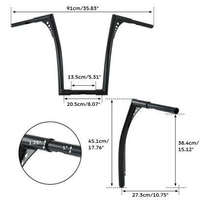 Black 18" Fat 1.25" Handlebar Hanger Bar for Harley Softail FXST