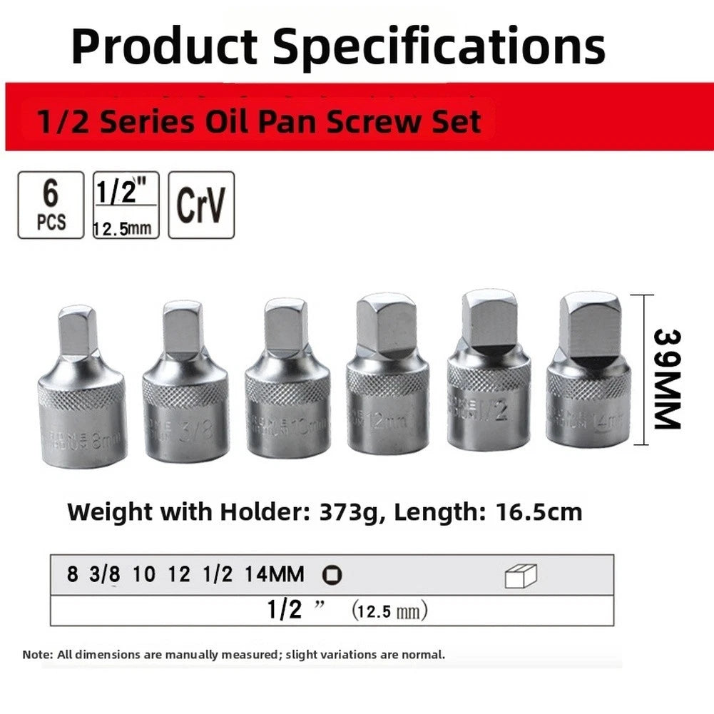 Square Drive Oil Pan Socket Wrench 6PC Set for Vehicle Engine Maintenance