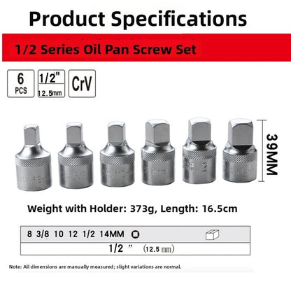 Square Drive Oil Pan Socket Wrench 6PC Set for Vehicle Engine Maintenance
