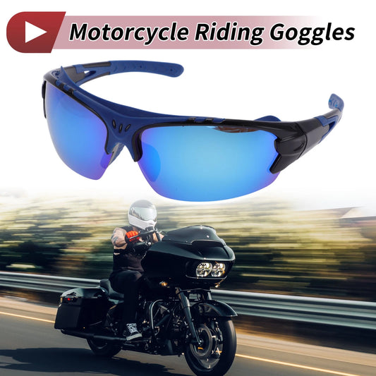 Goggles for Motorcycle Riding Blue Lens Black Frame UV400