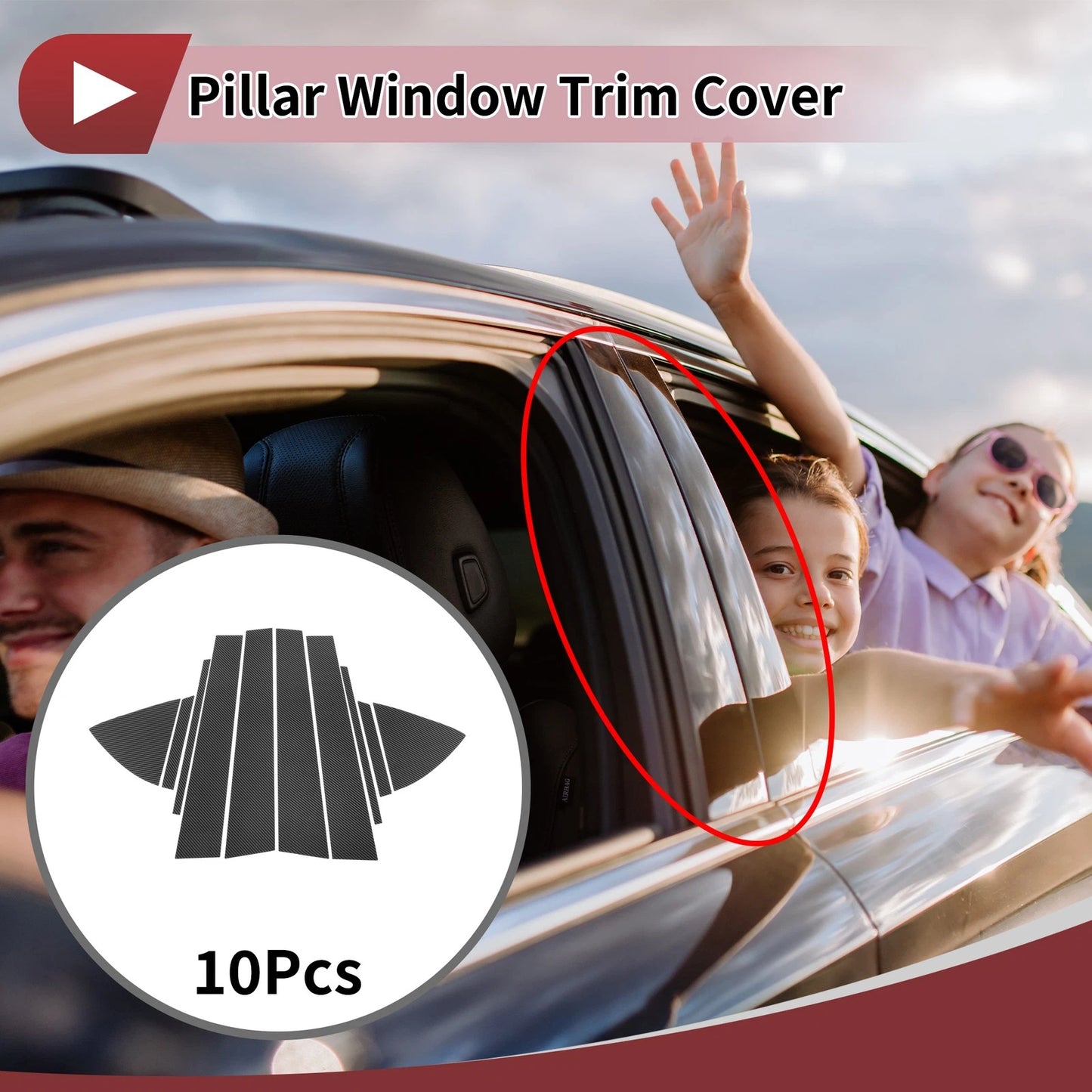 10 Pcs Car Door Pillar Window Trim Carbon Fiber for Toyota Vios (2014–2023)