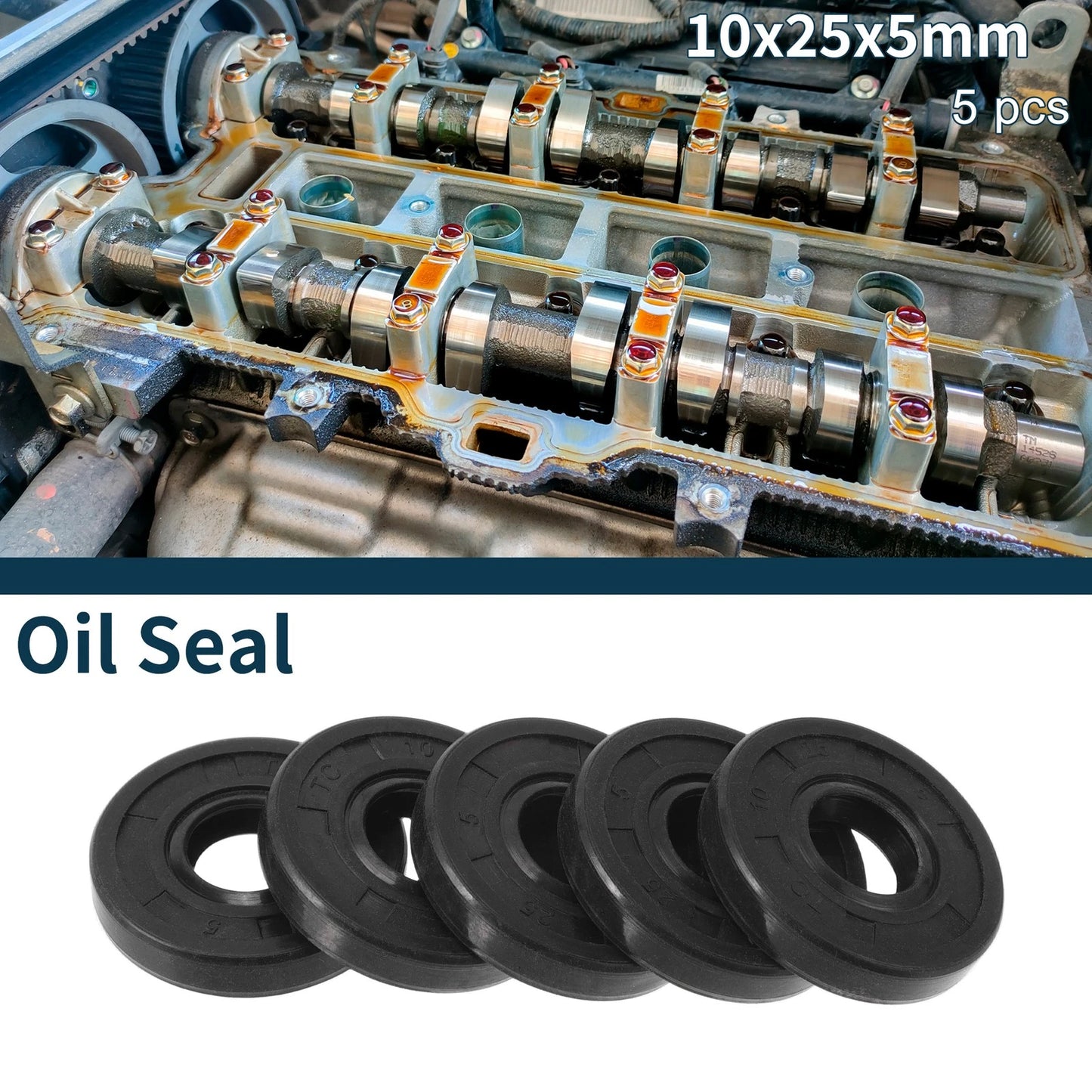 Oil Seal 10x25x5mm NBR Black 5Pcs for Make Model