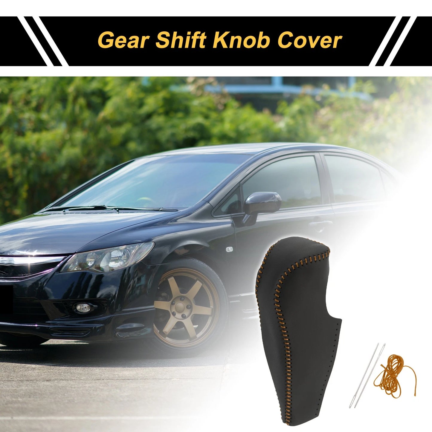 Car Gear Shift Knob Cover for Honda Civic (2006-2011) - Black Brown Faux Leather