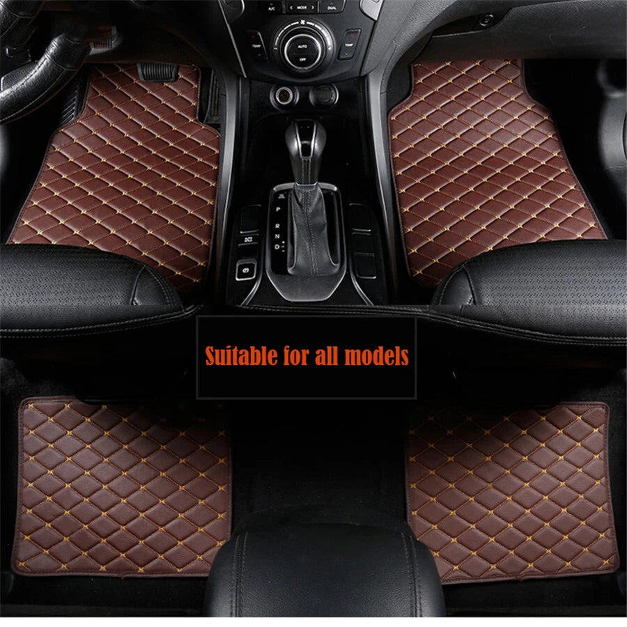 4 x PU Leather Car Floor Mats Black & Beige