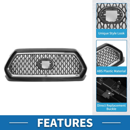 Front Hood Bumper Grille for Toyota Tacoma (2019-2020) Chrome Silver Tone