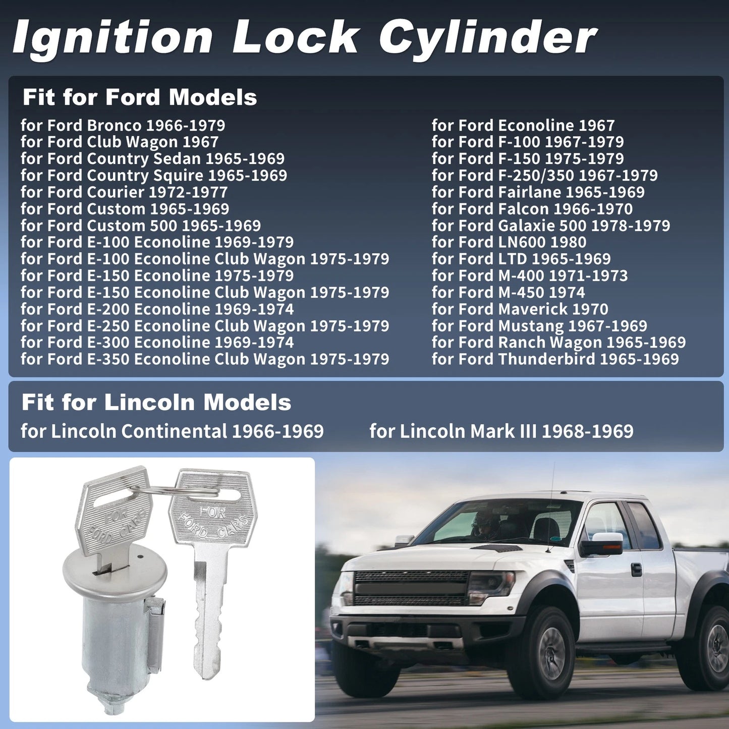 Ignition Lock Cylinder  Keys for Ford Bronco (1966-1979)
