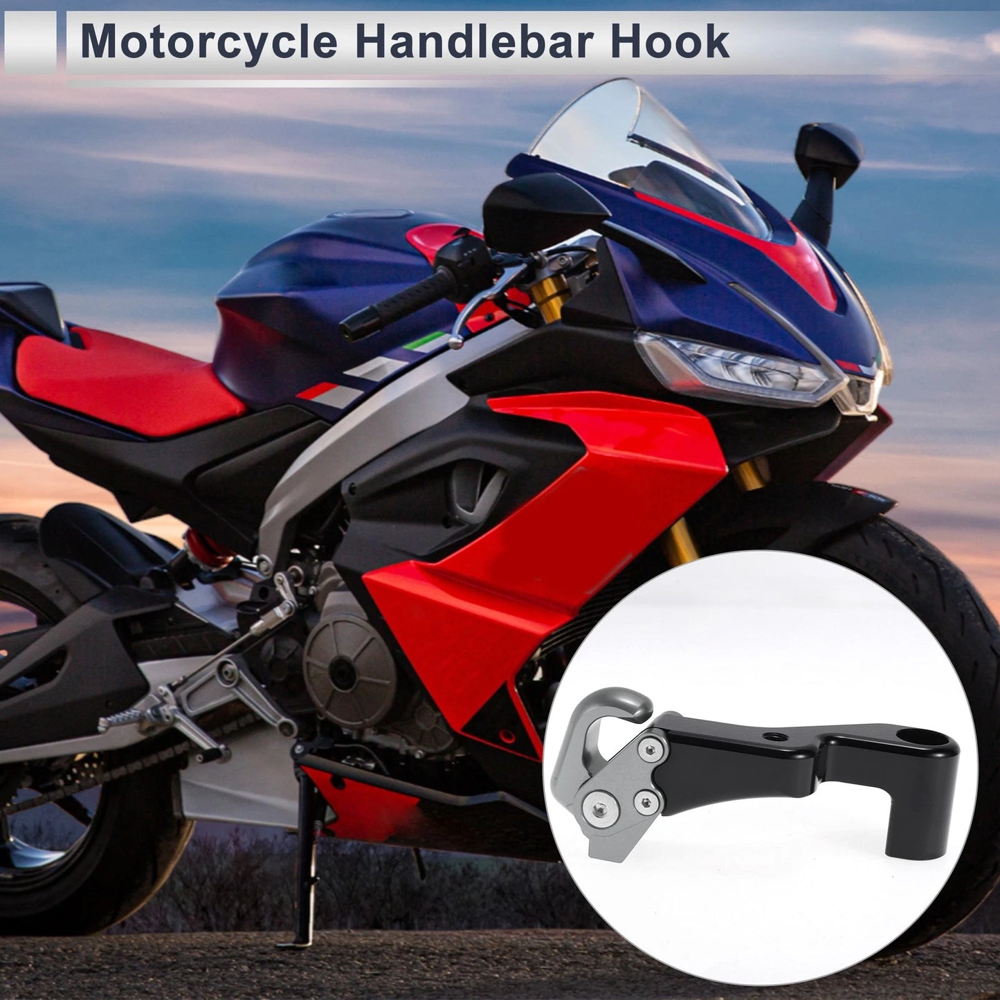 Crooked Flat Handle with Hook for Motorcycle Hanging Hook Titanium Tone