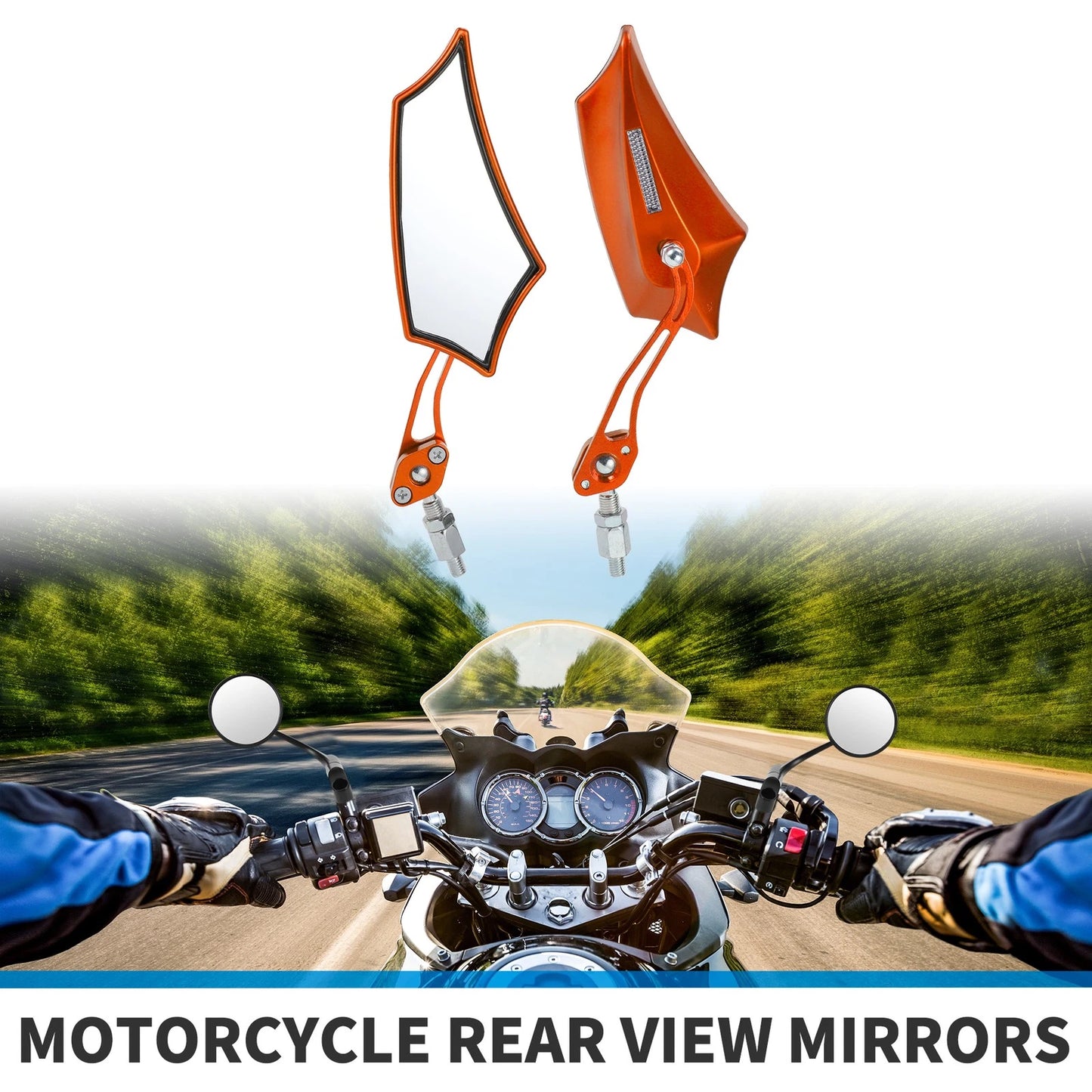 Motorcycle Rear View Mirrors Prismatic Shape Handlebar Orange for Make Model