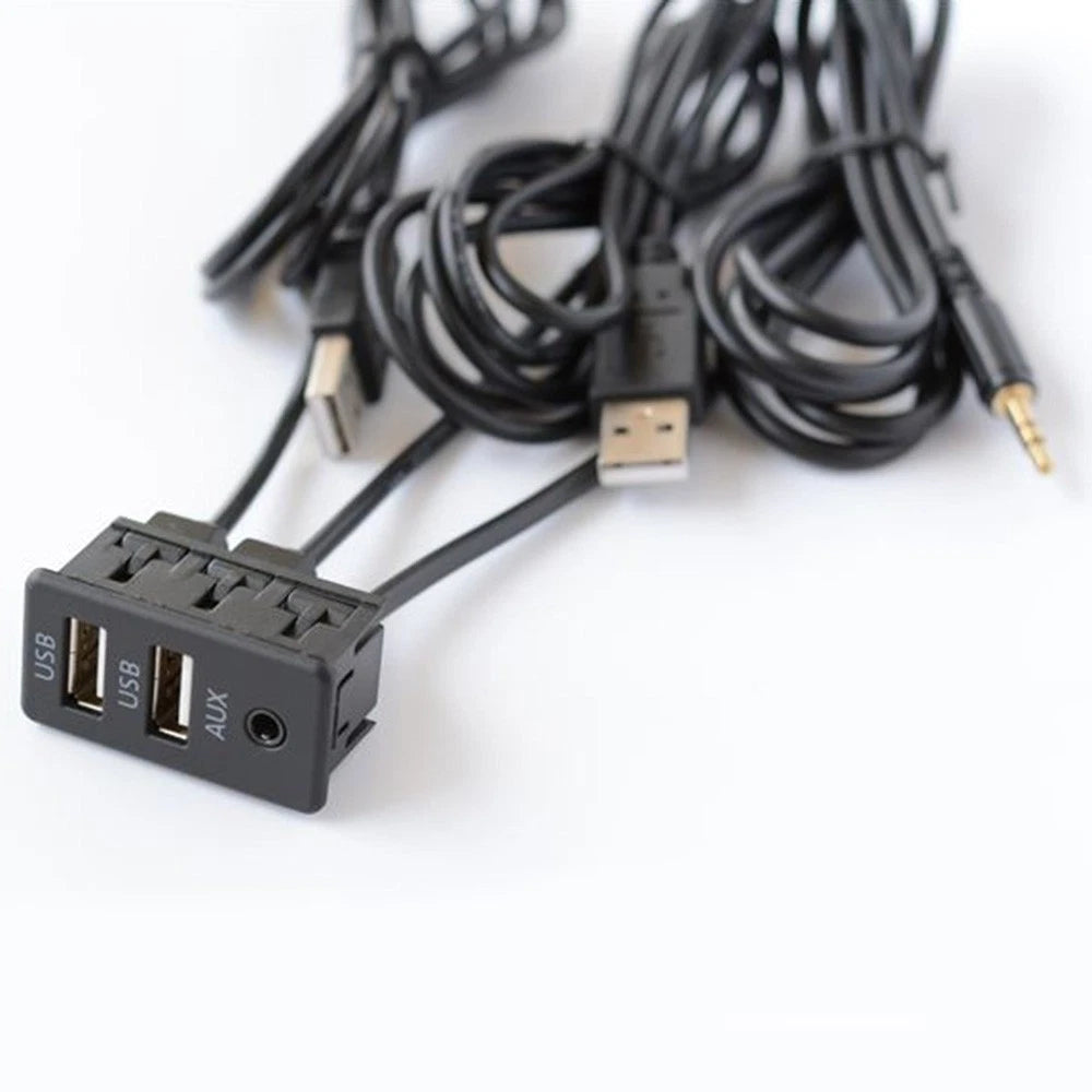 Dual USB 2.0 Car Charger with 3.3mm AUX Extension Cords