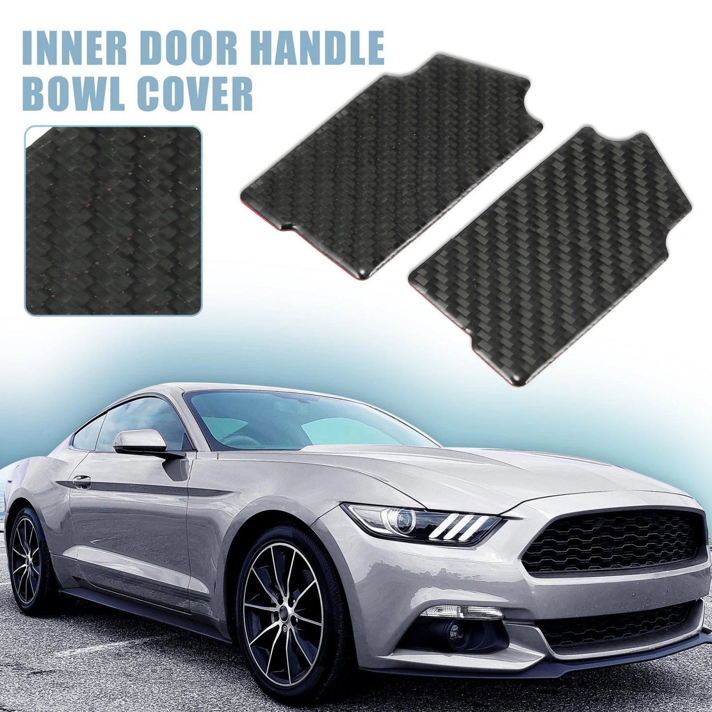 2 x Carbon Fiber Inner Door Handle Bowl Covers for Ford Mustang (2015-2020)