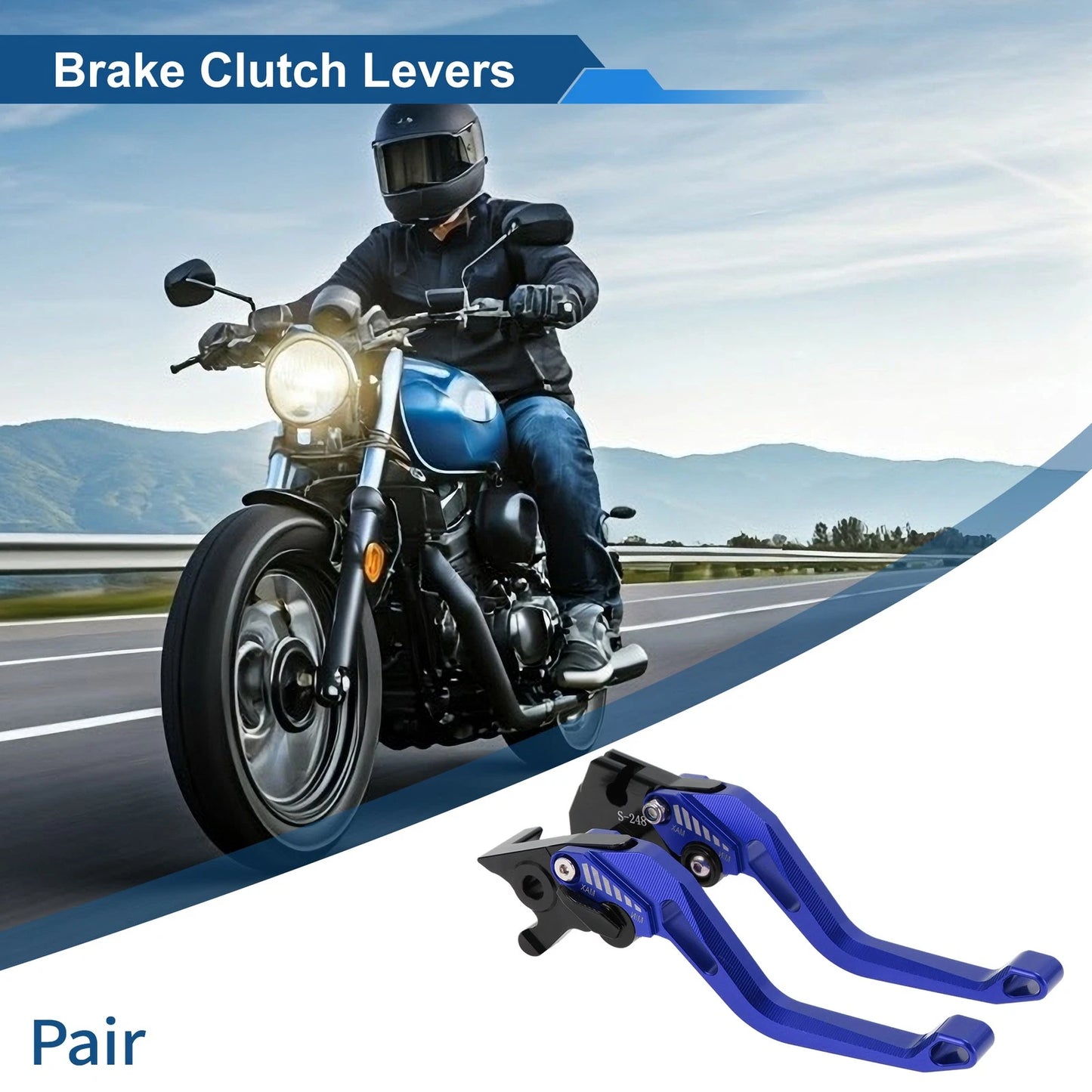 Short Brake Clutch Lever Solid Blue 1 x Pair for Yamaha YZF-R125 (2014–2020)