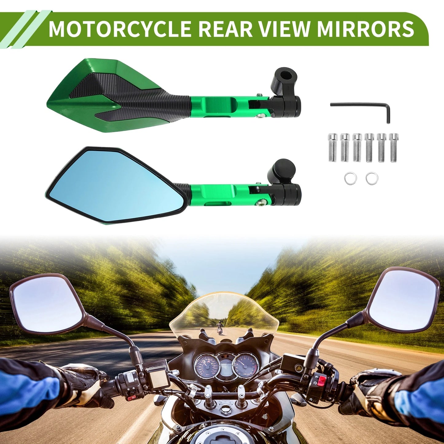 M8/M10 / 1 Set / Motorcycle Rear View Mirrors Polygonal Green Aluminum (Universal)