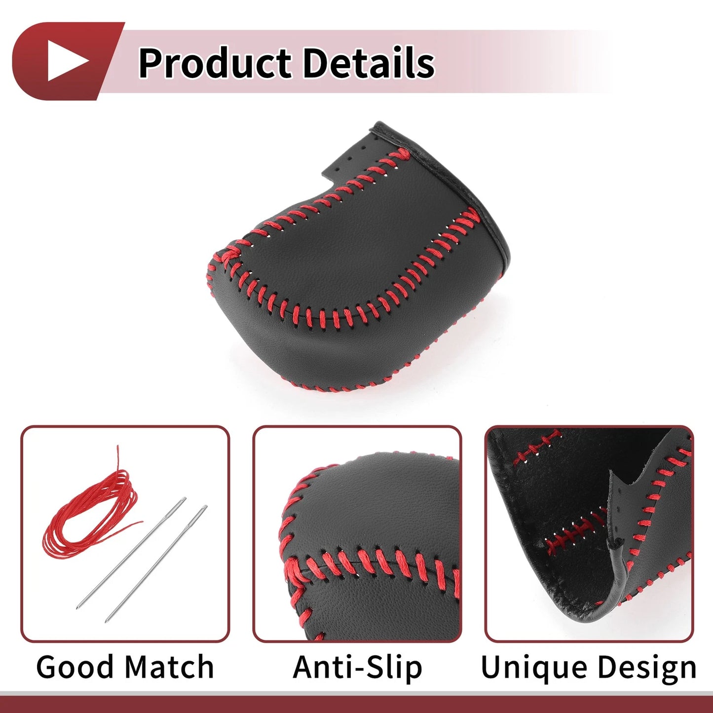 Set Car Gear Shift Knob Cover for Acura TL Black Red Faux Leather (2009 - 2014)