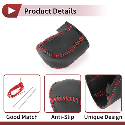 Set Car Gear Shift Knob Cover for Acura TL Black Red Faux Leather (2009 - 2014)