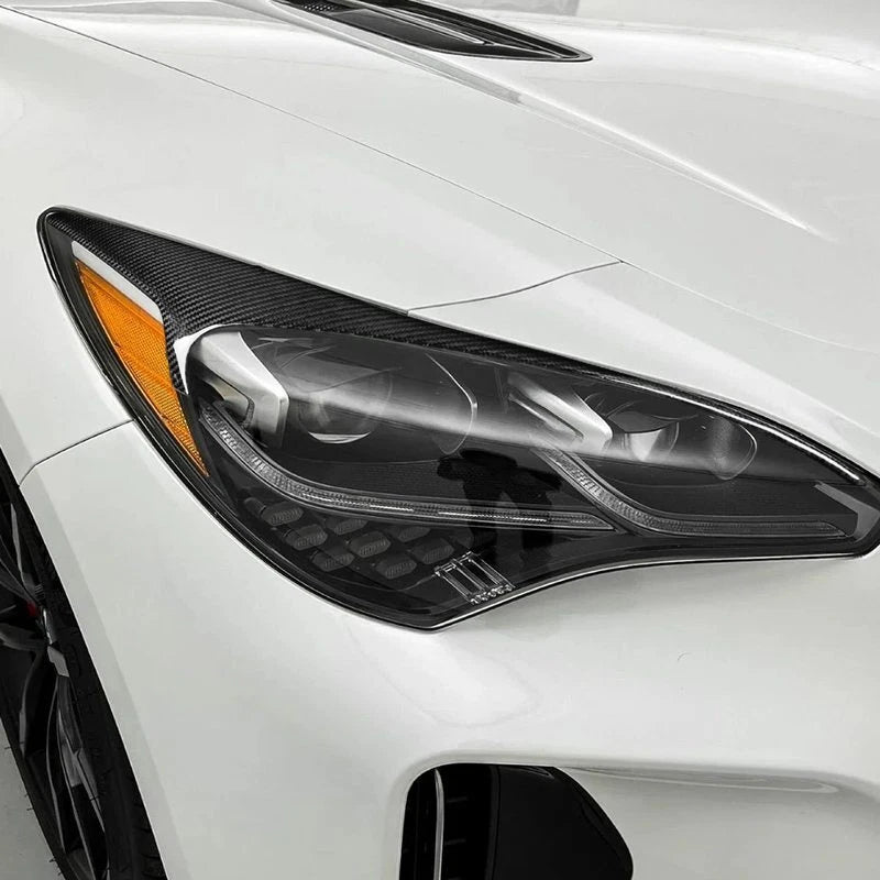 Real Carbon Fiber Headlight Eyebrow Cover For Kia Stinger K8 MS Style 2018-2023