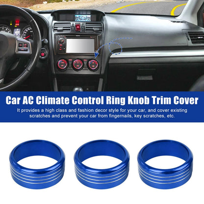 3 x Blue AC Climate Control Knob Trim Covers for Subaru Impreza WRX/STi