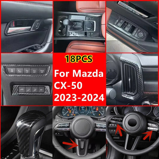 18PCS Carbon Fiber Interior Button Trim Cover Decor for Mazda CX-50 (2023–2024)