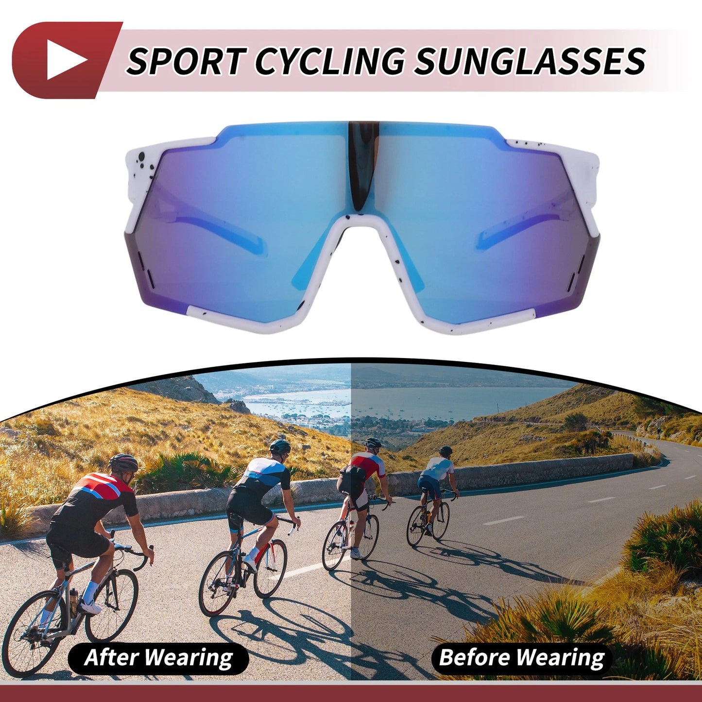 Goggles for Motorcycle UV400 Tri-Acetyl Cellulos Blue/White with Black Spots