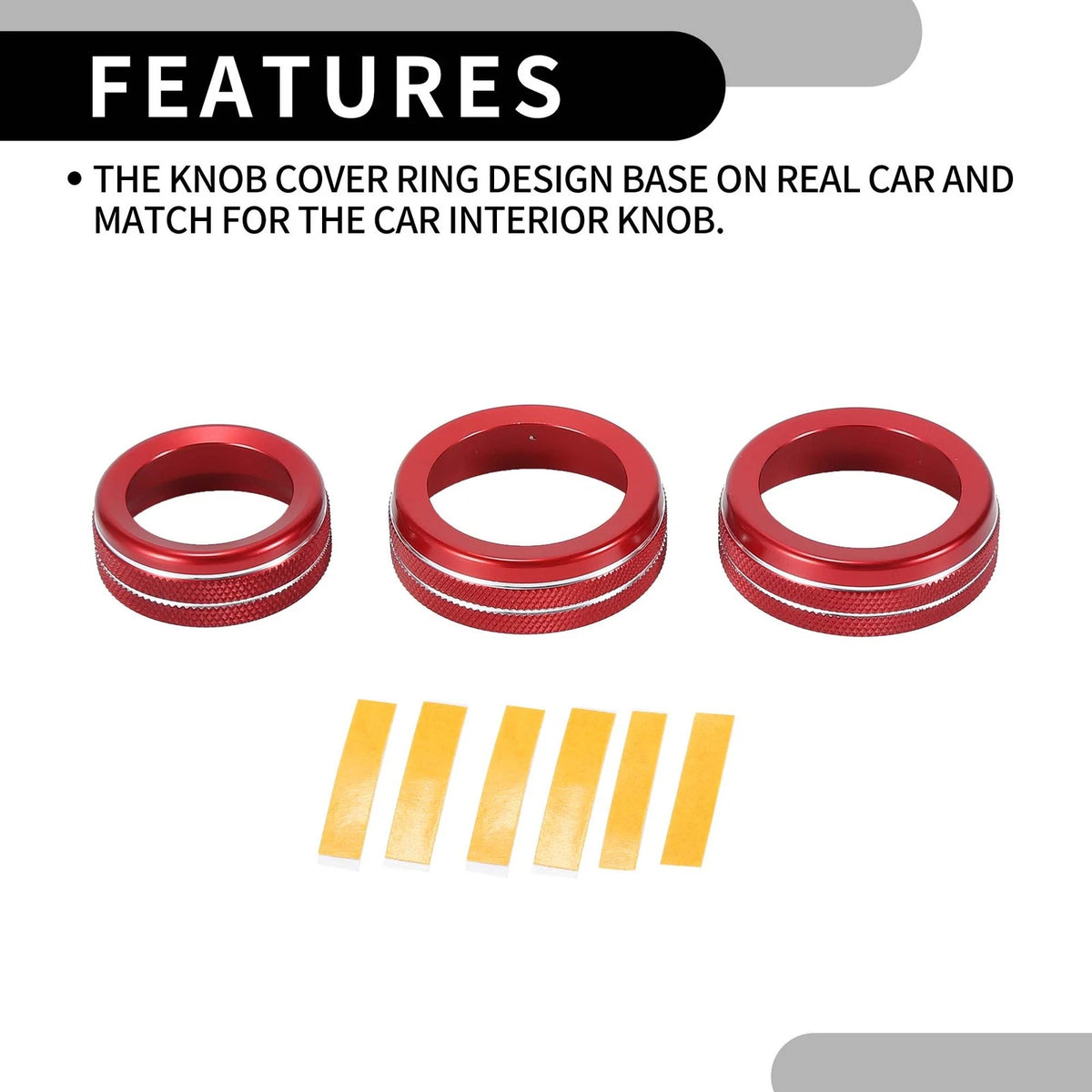 AC Media Volume Switch Knob Cover Ring for Dodge Durango (2021-2023) - 3 x Red