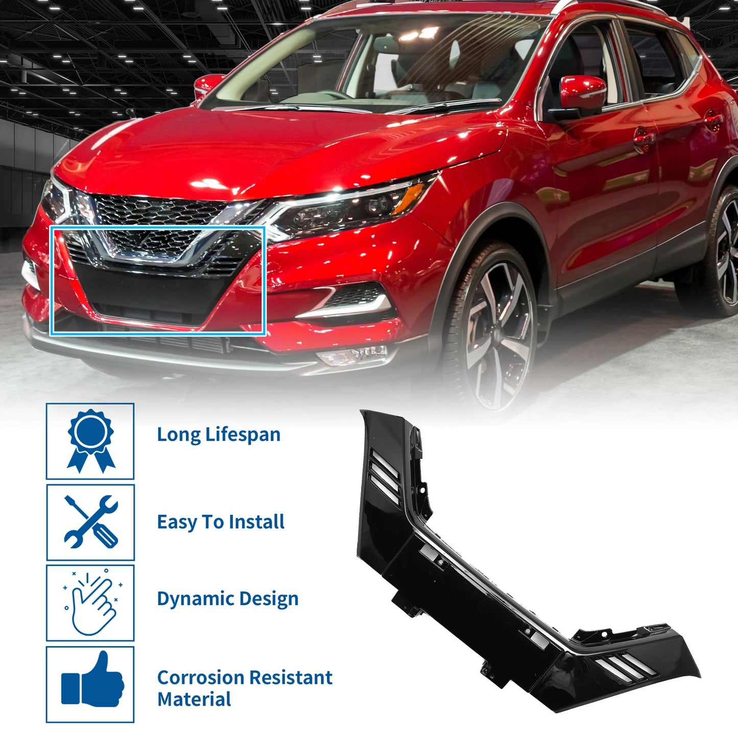 Upper Bumper Grille for Nissan Rogue Sport Chrome Black (2017-2022)