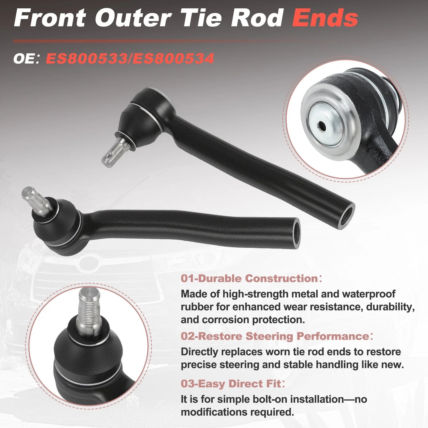 2 x Front Outer Tie Rod End Linkages for Lexus RX for Toyota Highlander