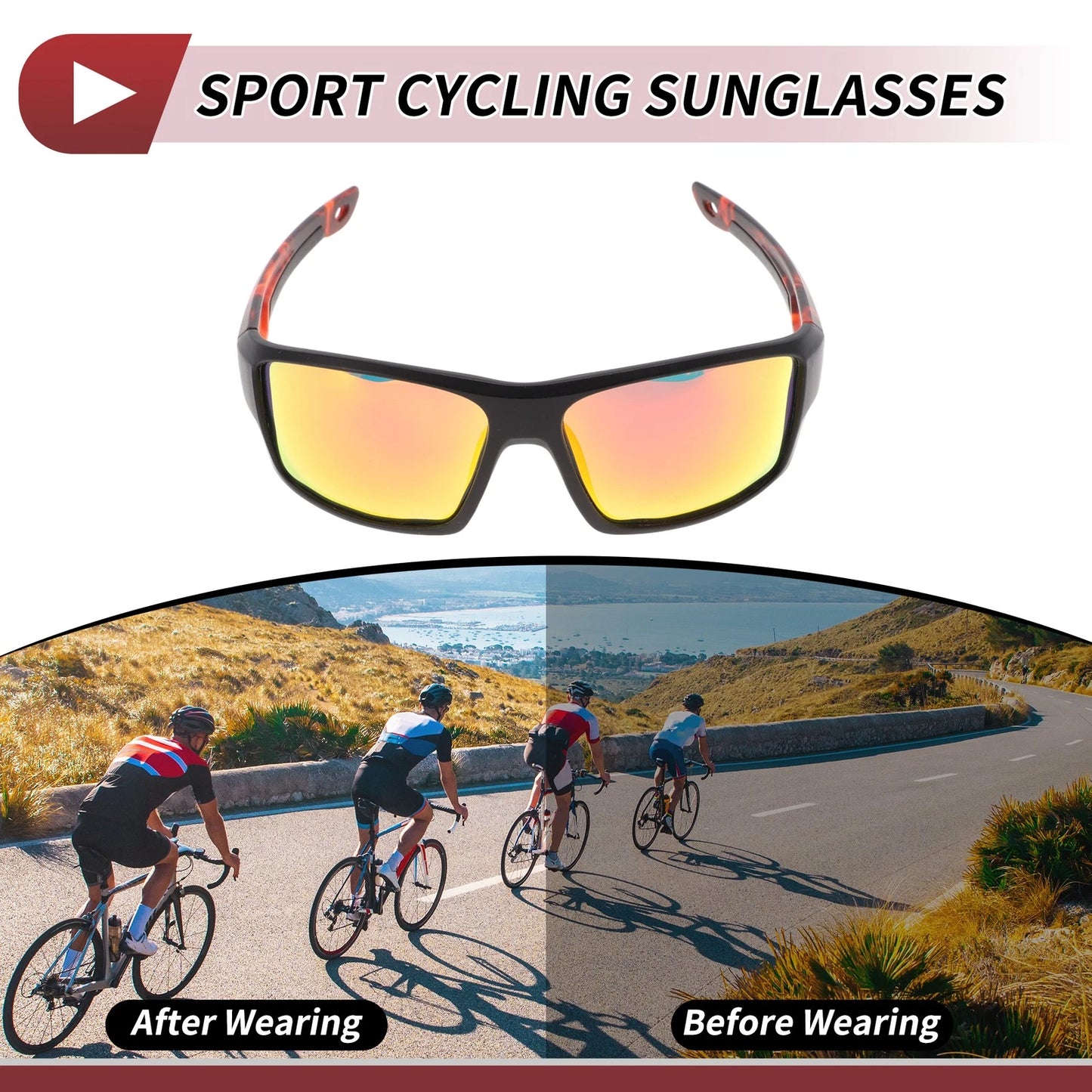 Motorcycle Riding Goggles 1 Pcs Red Lens Black Frame Cycling Sunglasses
