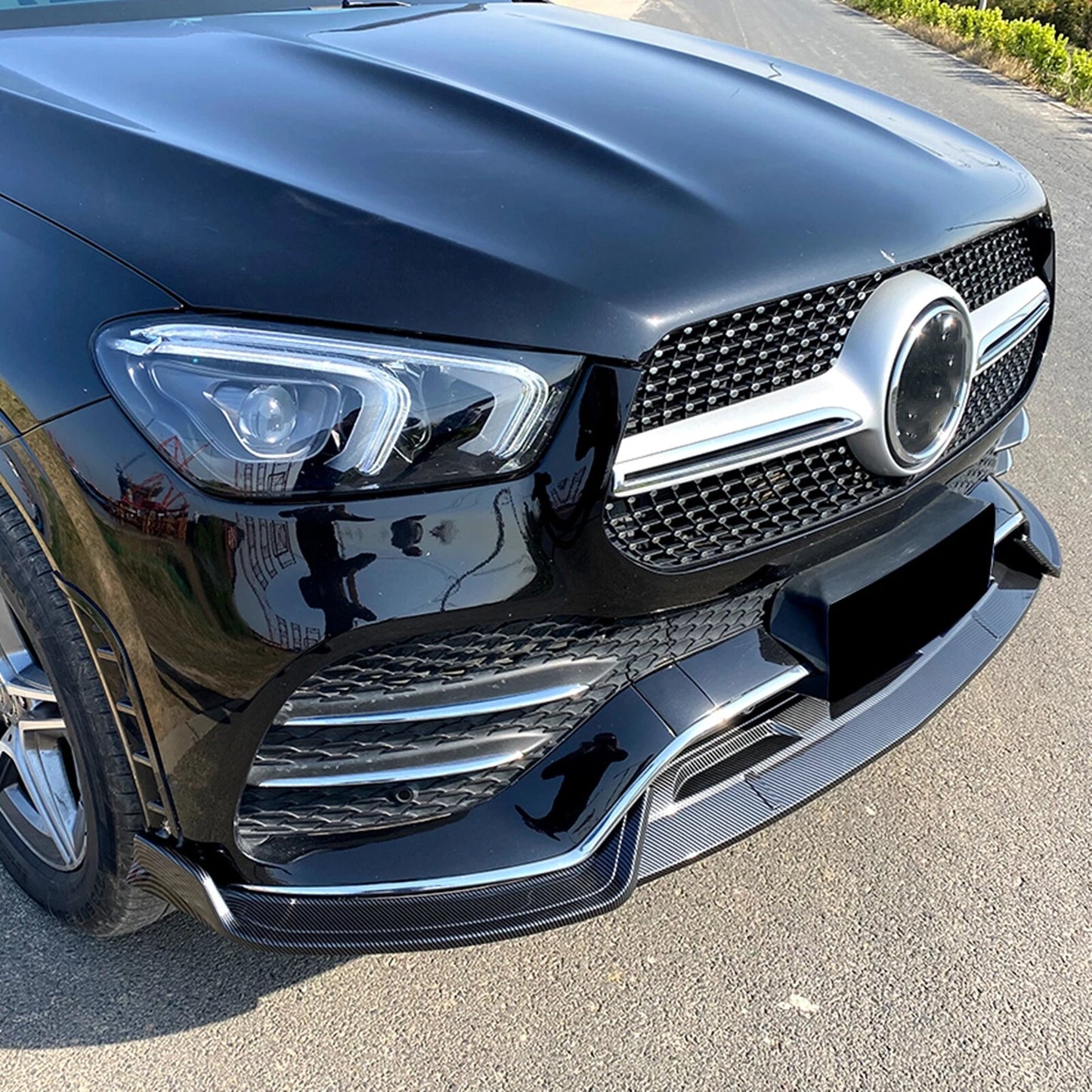 Front Bumper Spoiler Lip for Benz GLE W167 C167 (2020-2023) Carbon Fiber Look