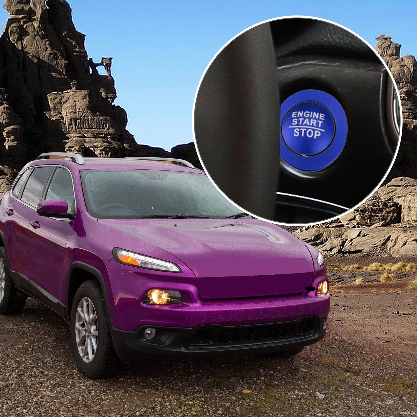 Blue Engine Start Stop Button Cover Trim for Jeep Cherokee, Dodge (2014-2023)