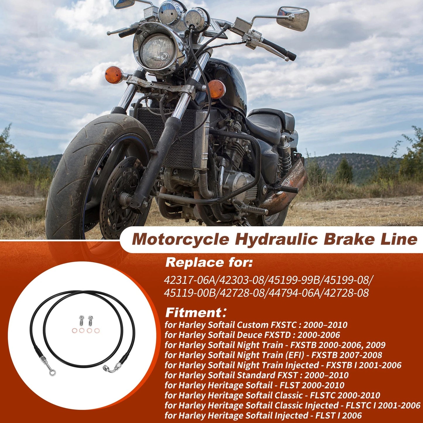53.5In Hydraulic Front Brake Line Kit for Harley Softail