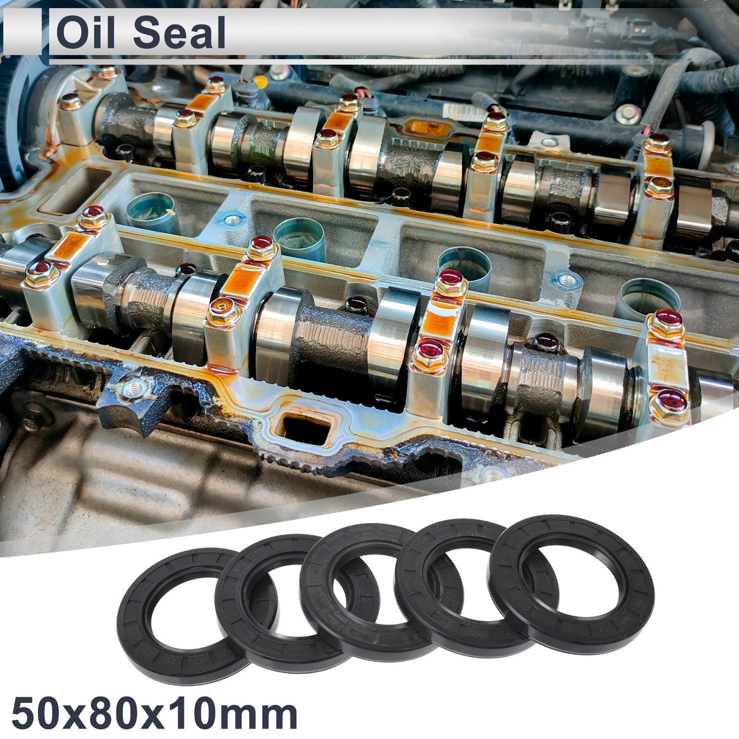 Oil Seal 50x80x10mm NBR Rubber Black 5 Pcs