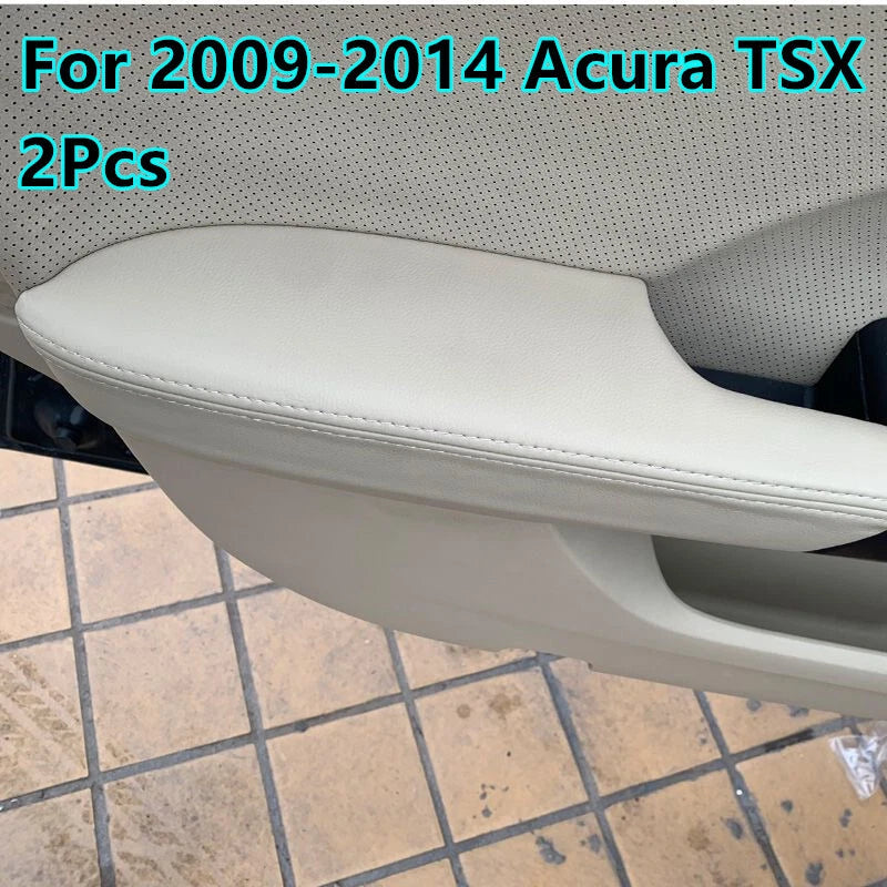 Beige Leather Front Door Panels Armrest Cover 2 x for Acura TSX (2009–2014)
