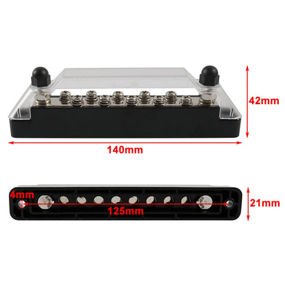 10 Terminal Power Distribution Block with Cover for Car Marine RV Boat Black