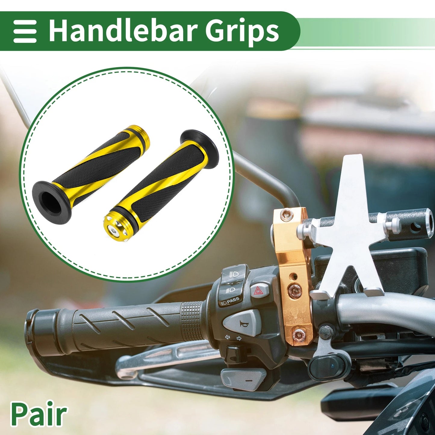 7/8" 22mm Motorcycle Hand Grips Rubber Yellow for All Makes/Models