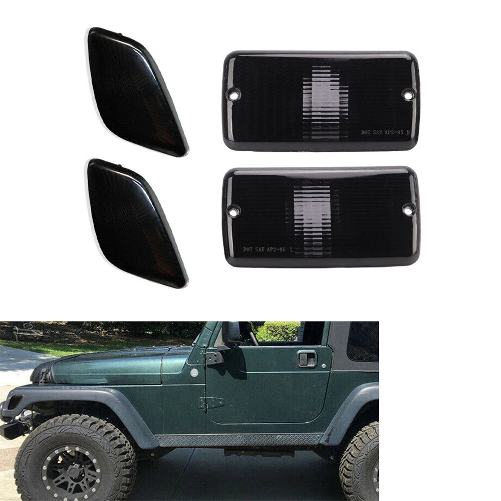 4x Smoke Bumper Signal Fender Side Marker Lights for Jeep (2007-2018)
