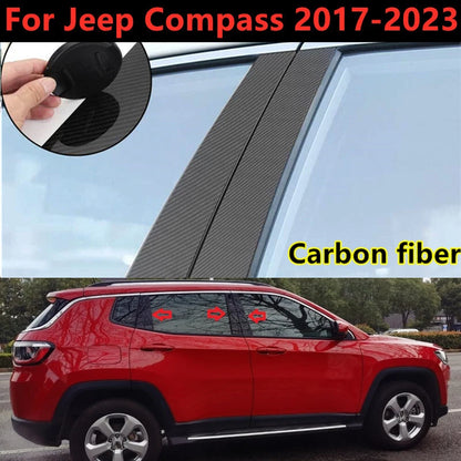 6 x Carbon Fiber Window Pillar Trim Cover for Jeep Compass (2017–2023)