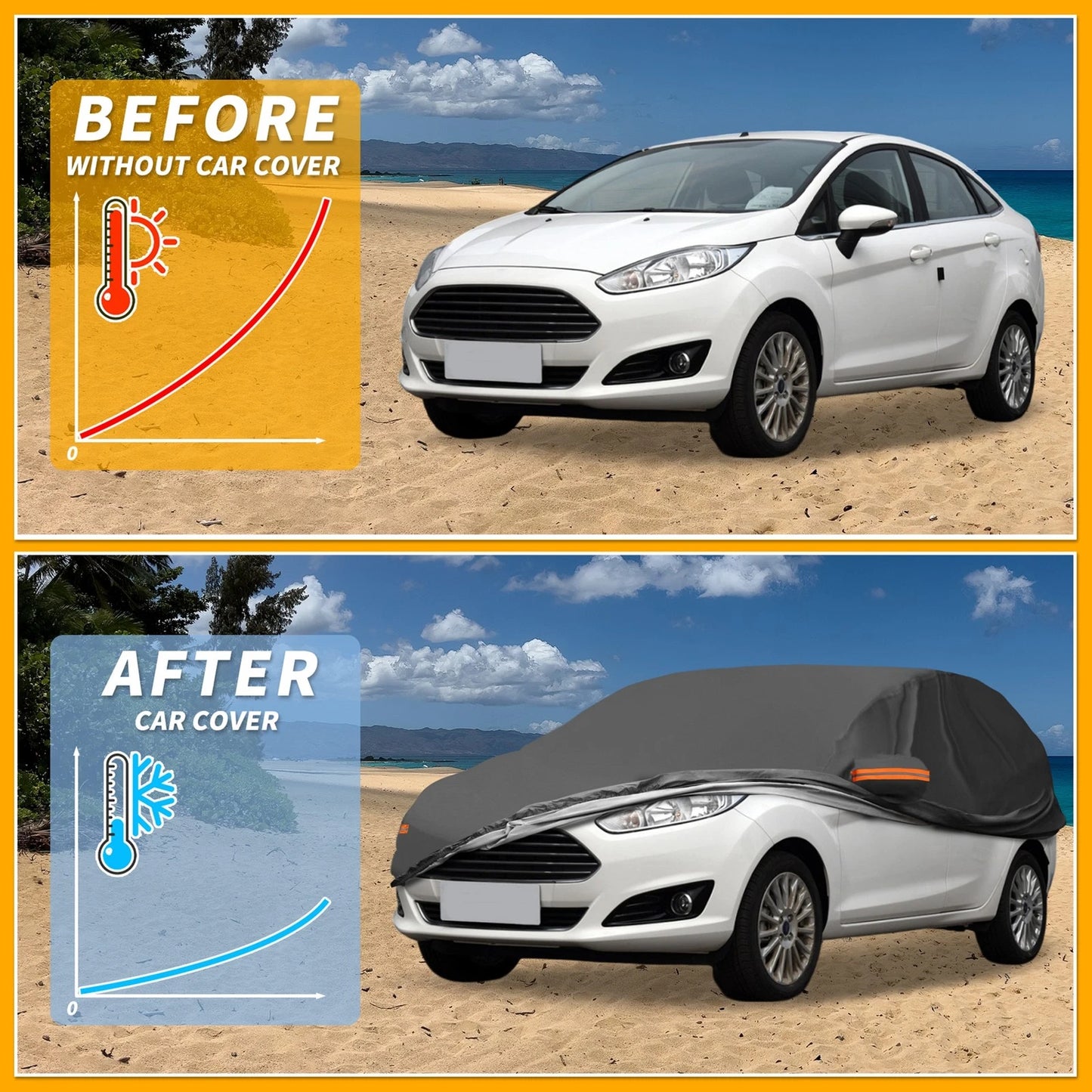 Waterproof All Weather Car Cover with Reflective Strap for Ford Fiesta Sedan