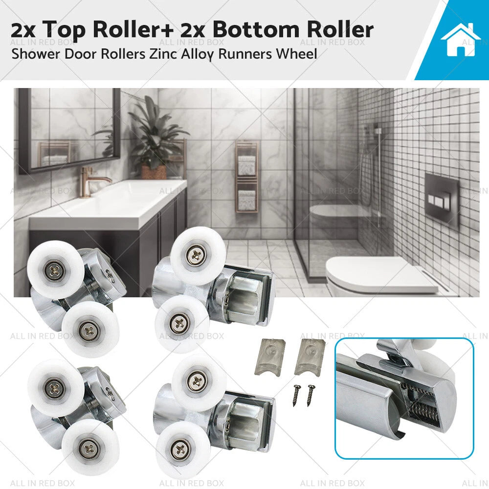 4 x Zinc Alloy Shower Door Rollers Twin 23mm for Various Models