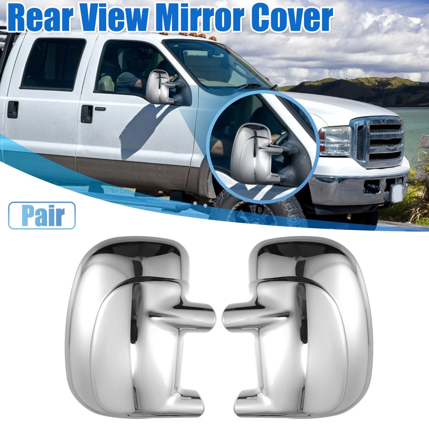 Chrome Plated Mirror Covers for Ford F-350 (2008-2010) - 1 Pair