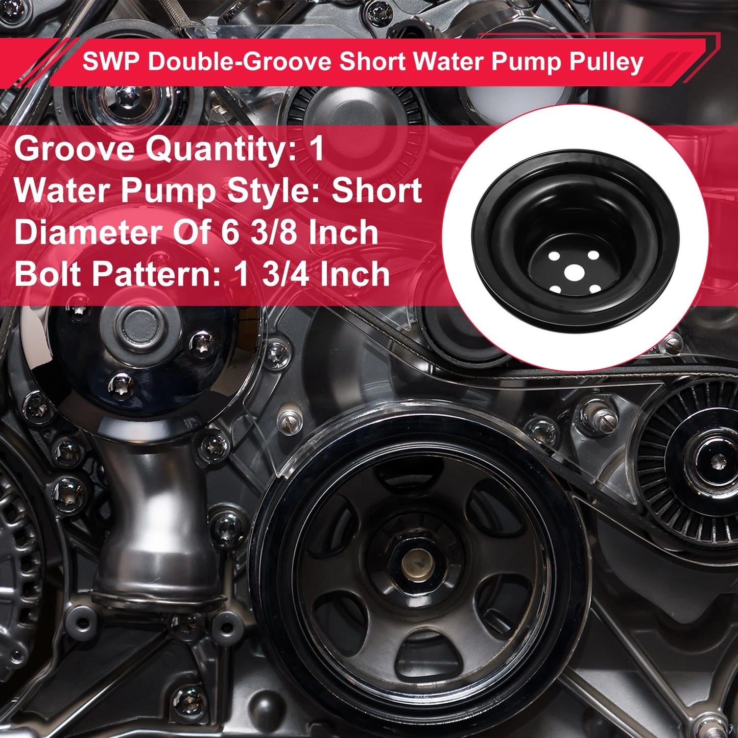 Double-Groove Short Water Pump Pulley for Chevy Big Block 396 427 454