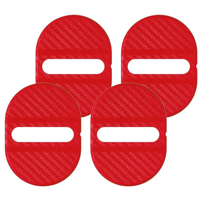 4 x Universal Red Carbon Fiber Door Lock Protector Covers