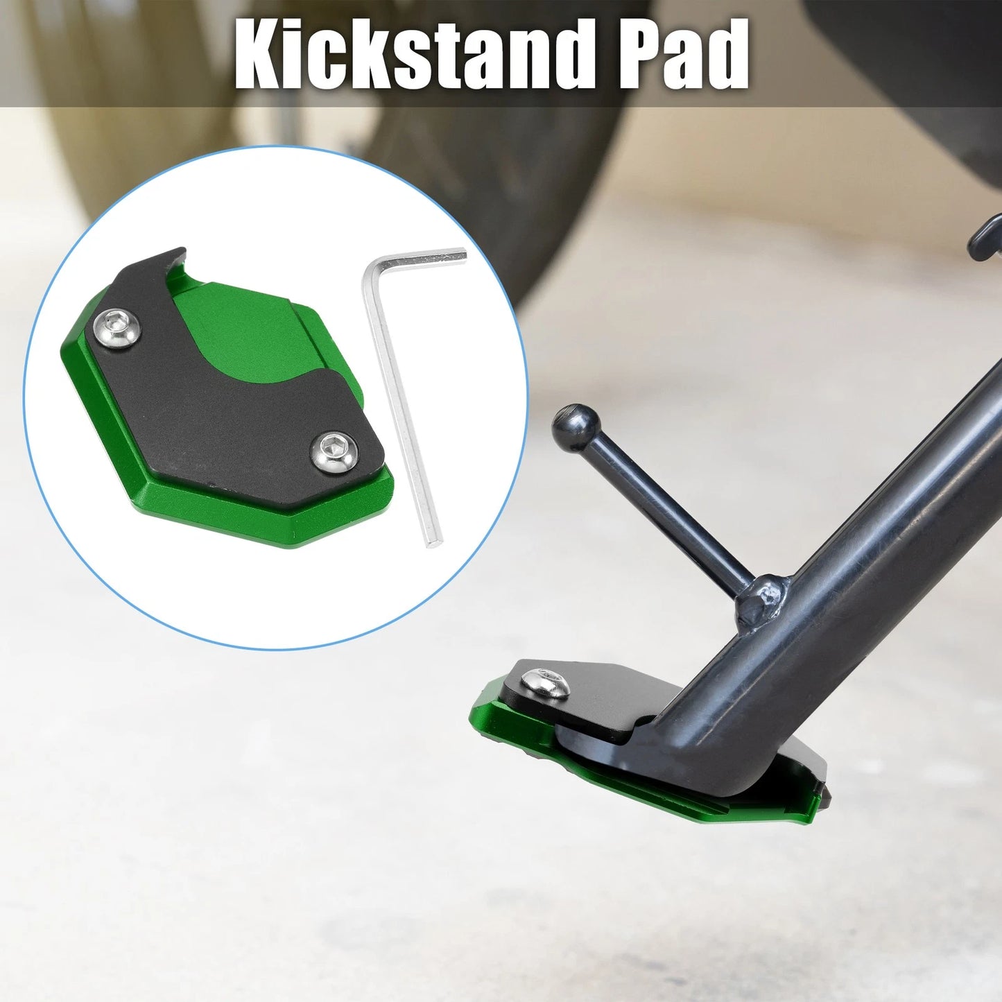 1x Aluminum Alloy Motorcycle Kickstand Pad with Wrench for Honda Black Green