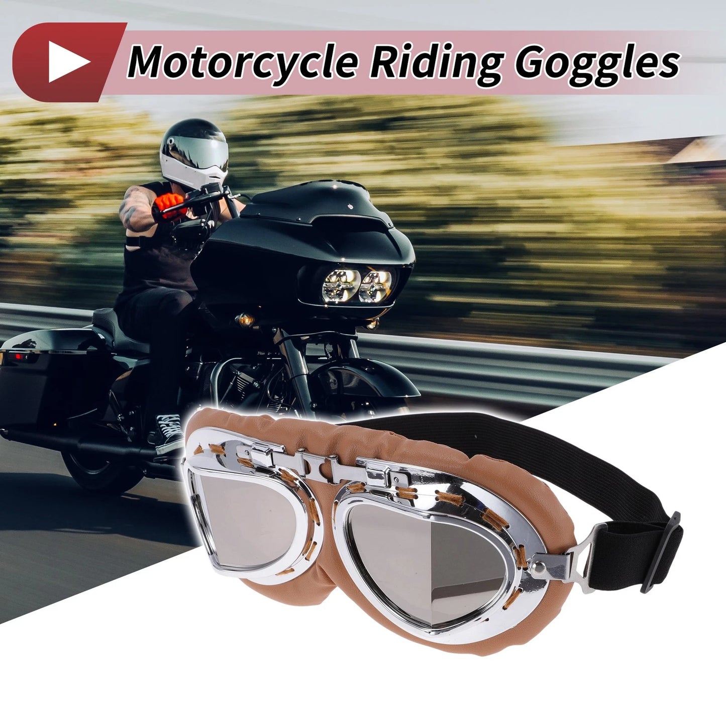Motorcycle Riding Goggles Silver Tone Lens Brown Frame PC Cycling Sunglasses