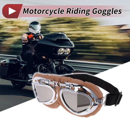Motorcycle Riding Goggles Silver Tone Lens Brown Frame PC Cycling Sunglasses