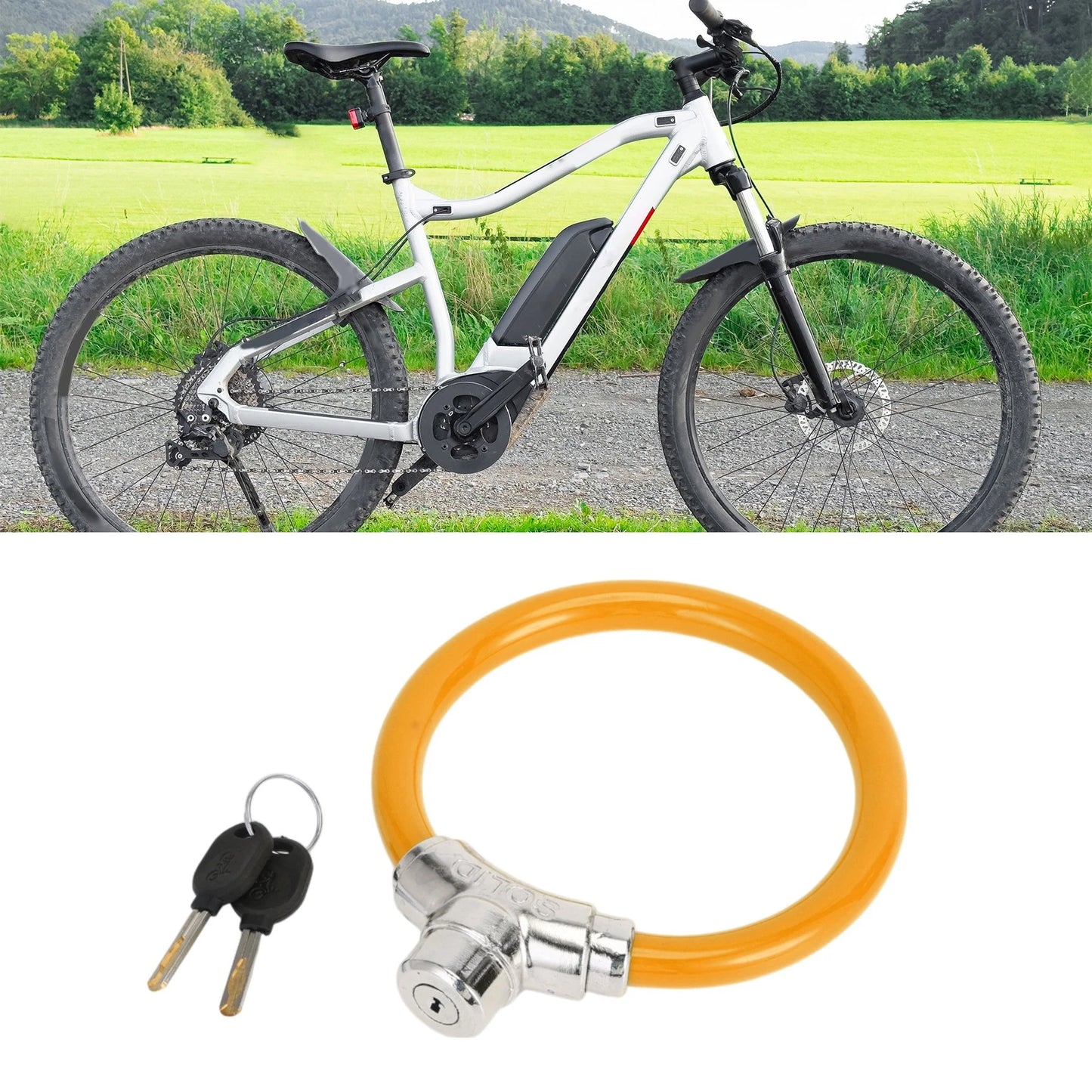 Portable Anti-Theft Bicycle Lock Mini Ring Cable 46cm for Bike - Orange