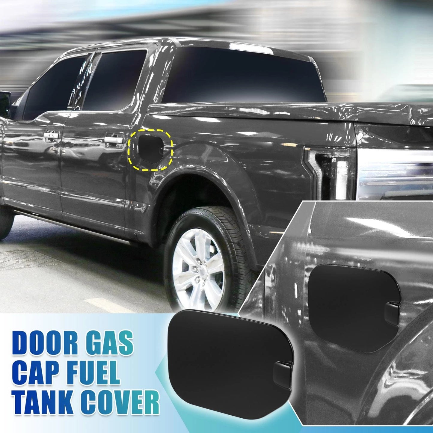 Black Fuel Tank Cap Door Gas Filler Cover for Ford F-150 (2021-2022)